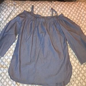Blue with white stripped off shoulder long sleeve